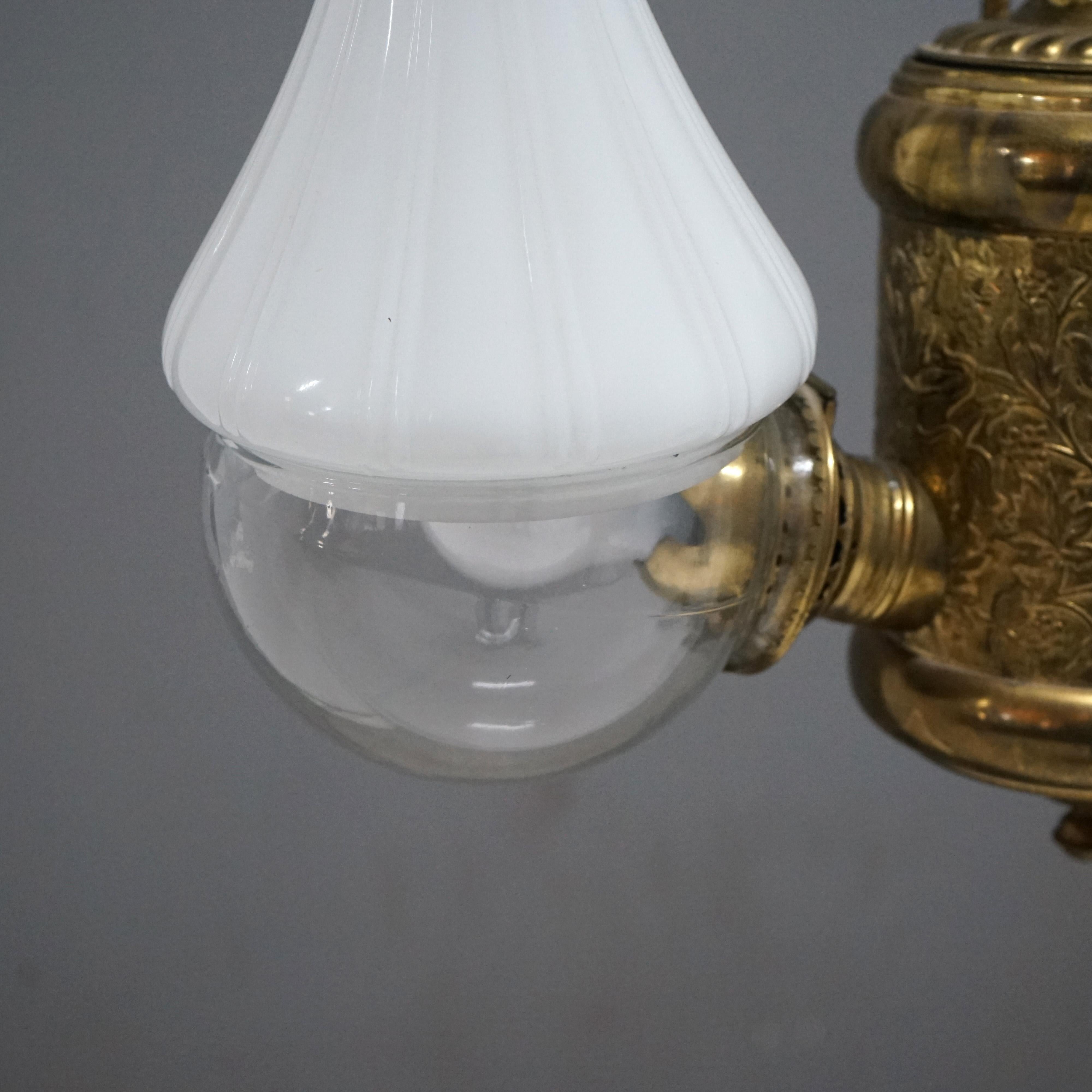 Antique Brass Double Angle Hanging Lamp With Milk Glass Shades c1890 at ...