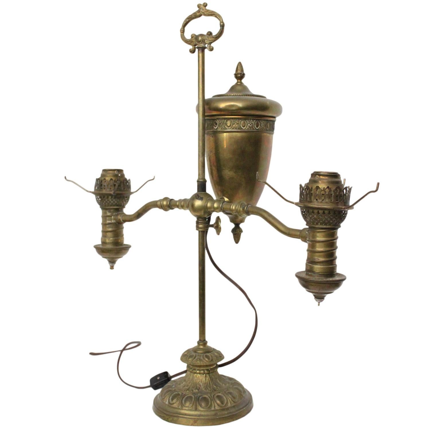 Victorian Antique Brass Double Arm Lamp For Sale