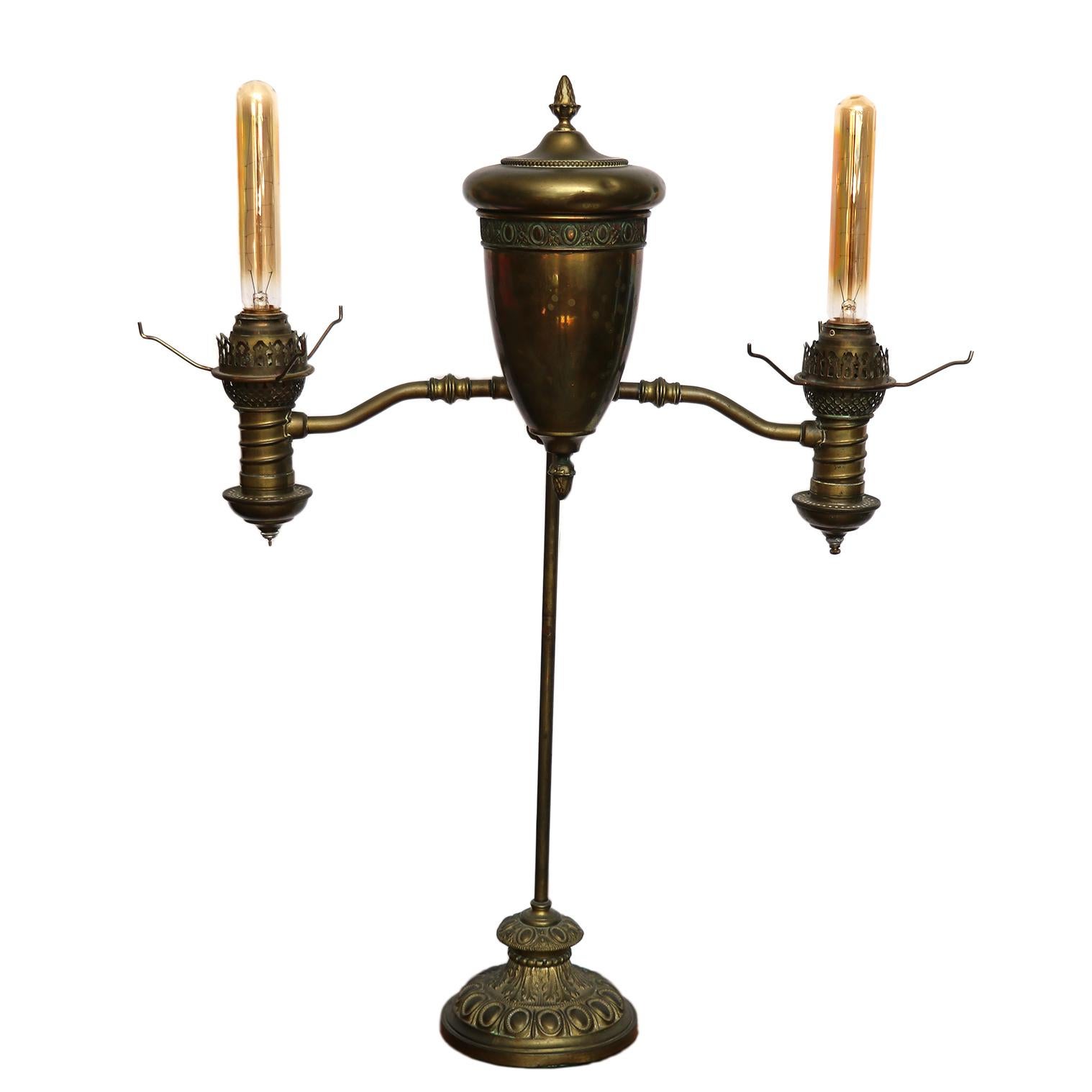 Antique Brass Double Arm Lamp For Sale 3