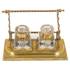 Vintage Brass Double Inkstand with Pen Holders, Scotland 1900, H548