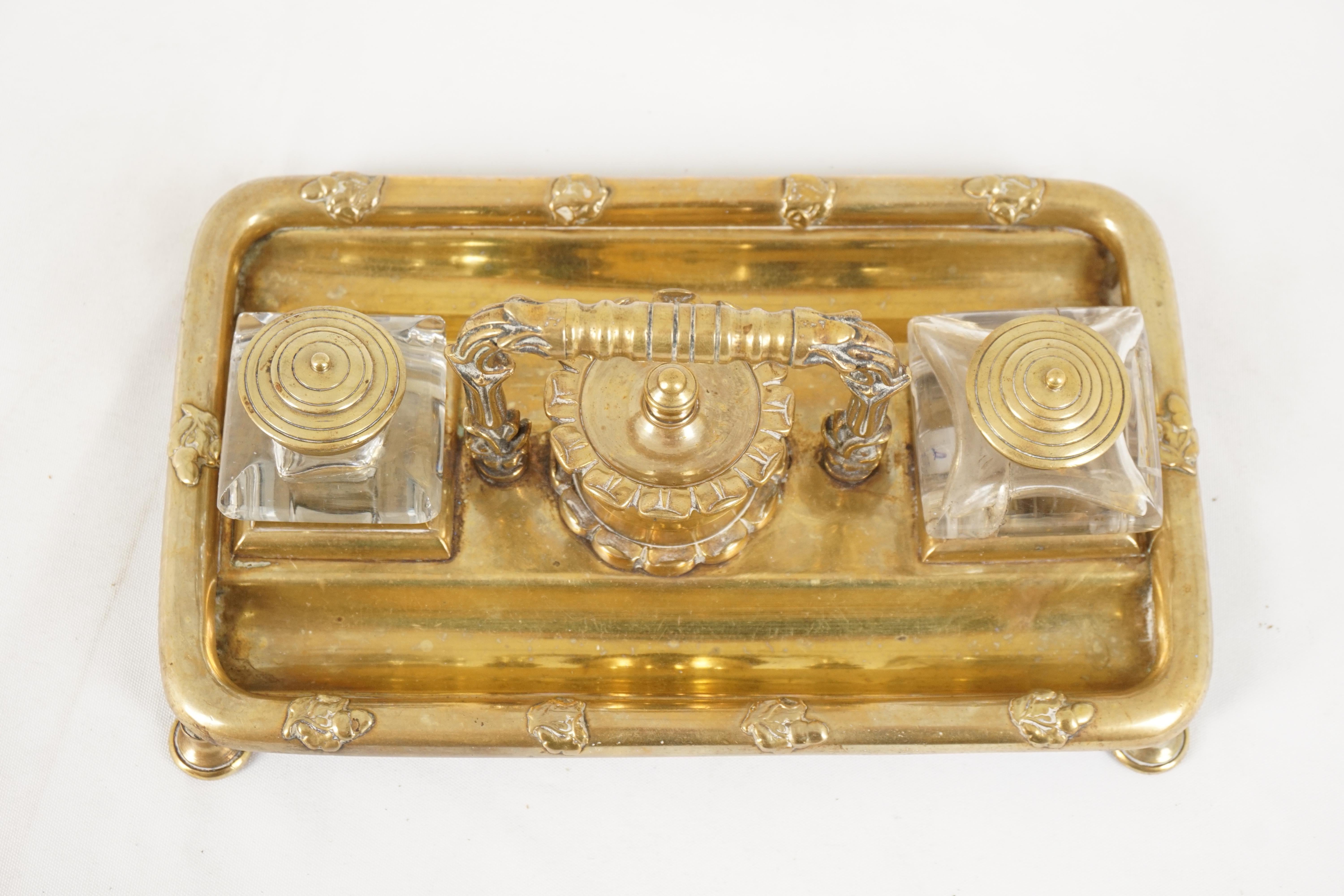 Scottish Antique Brass Double Inkwell, Scotland, 1900 For Sale