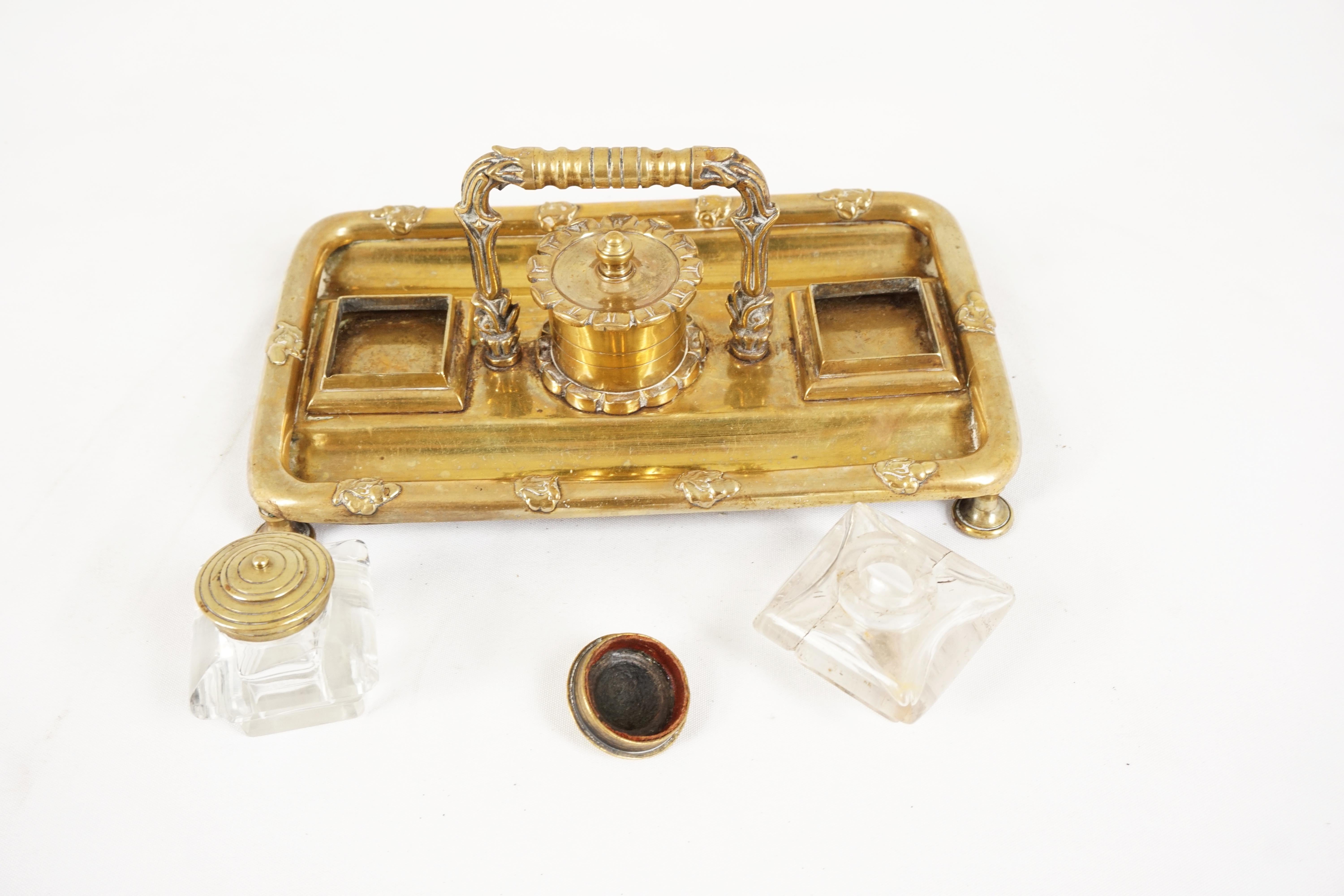 Hand-Crafted Antique Brass Double Inkwell, Scotland, 1900 For Sale