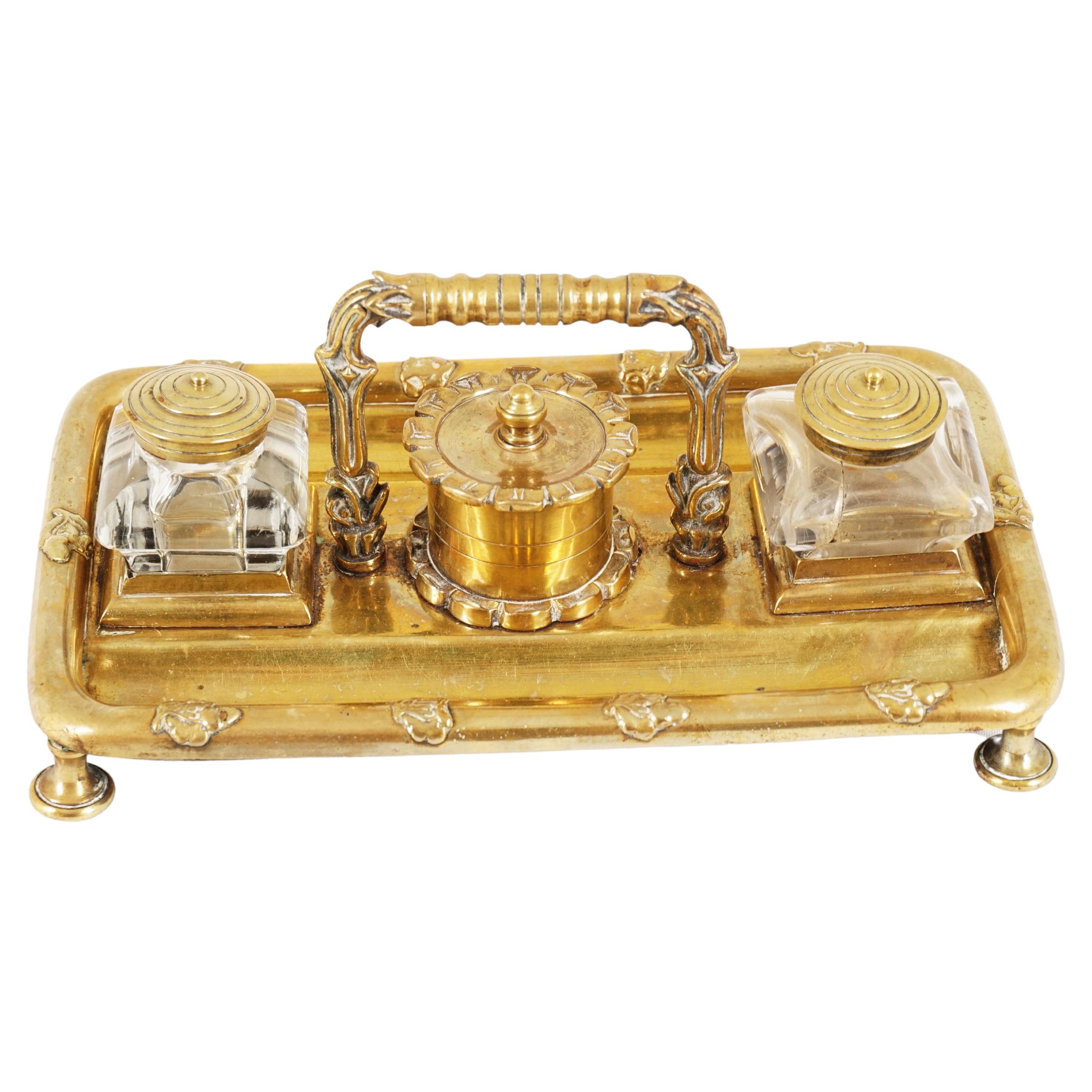 Antique Brass Double Inkwell, Scotland, 1900