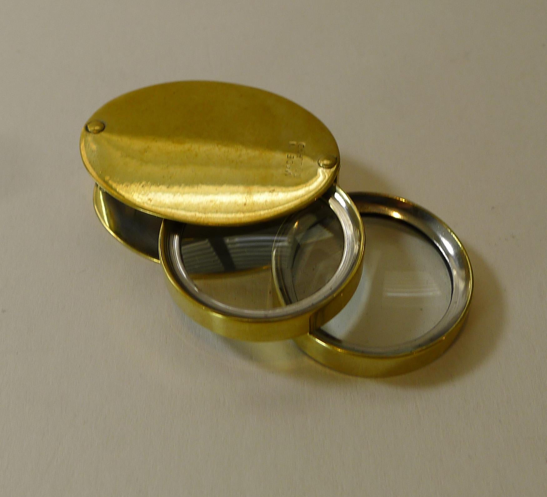 European Antique Brass Double Lens Magnifying Glass c.1920