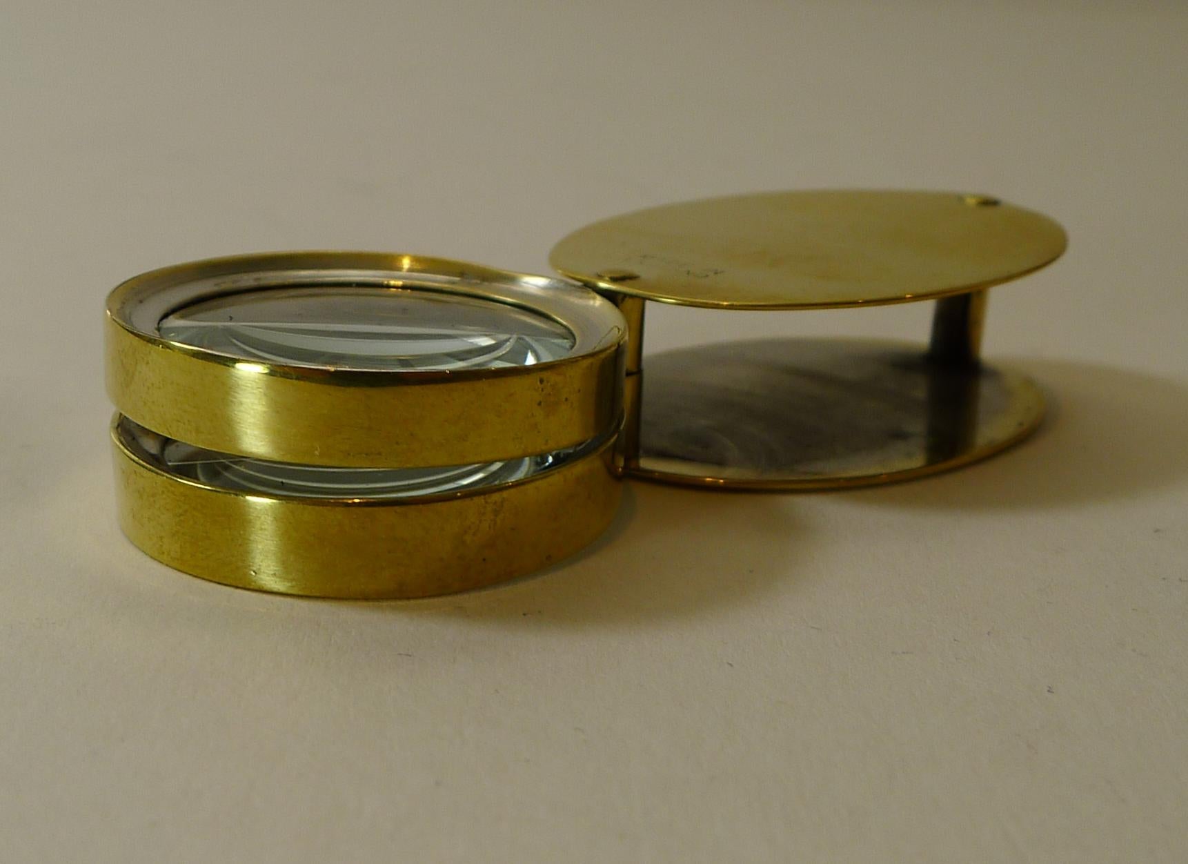 Early 20th Century Antique Brass Double Lens Magnifying Glass c.1920