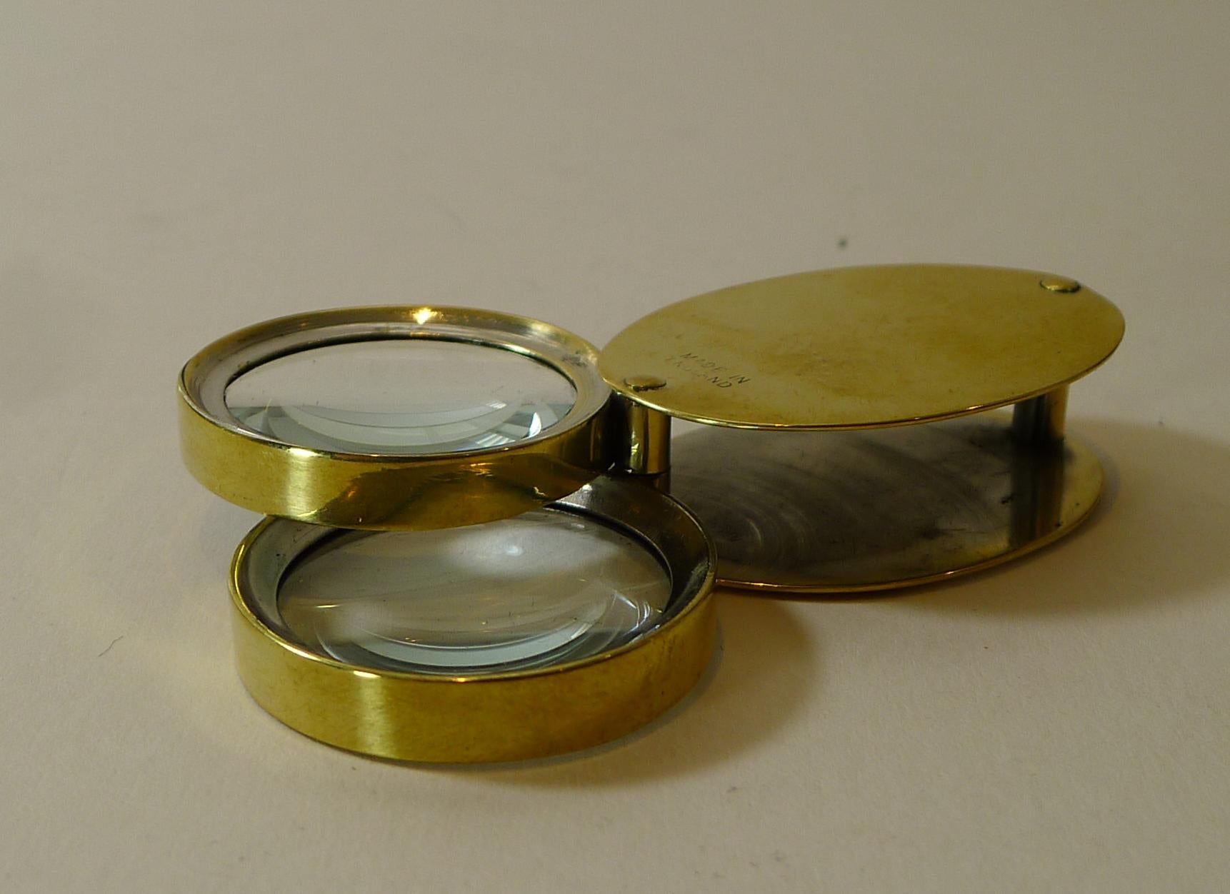Antique Brass Double Lens Magnifying Glass c.1920 1