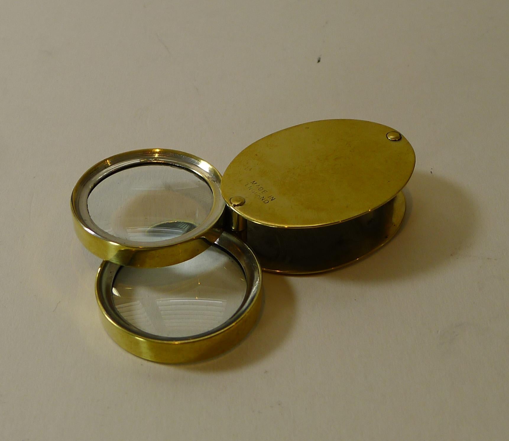 Antique Brass Double Lens Magnifying Glass c.1920 2