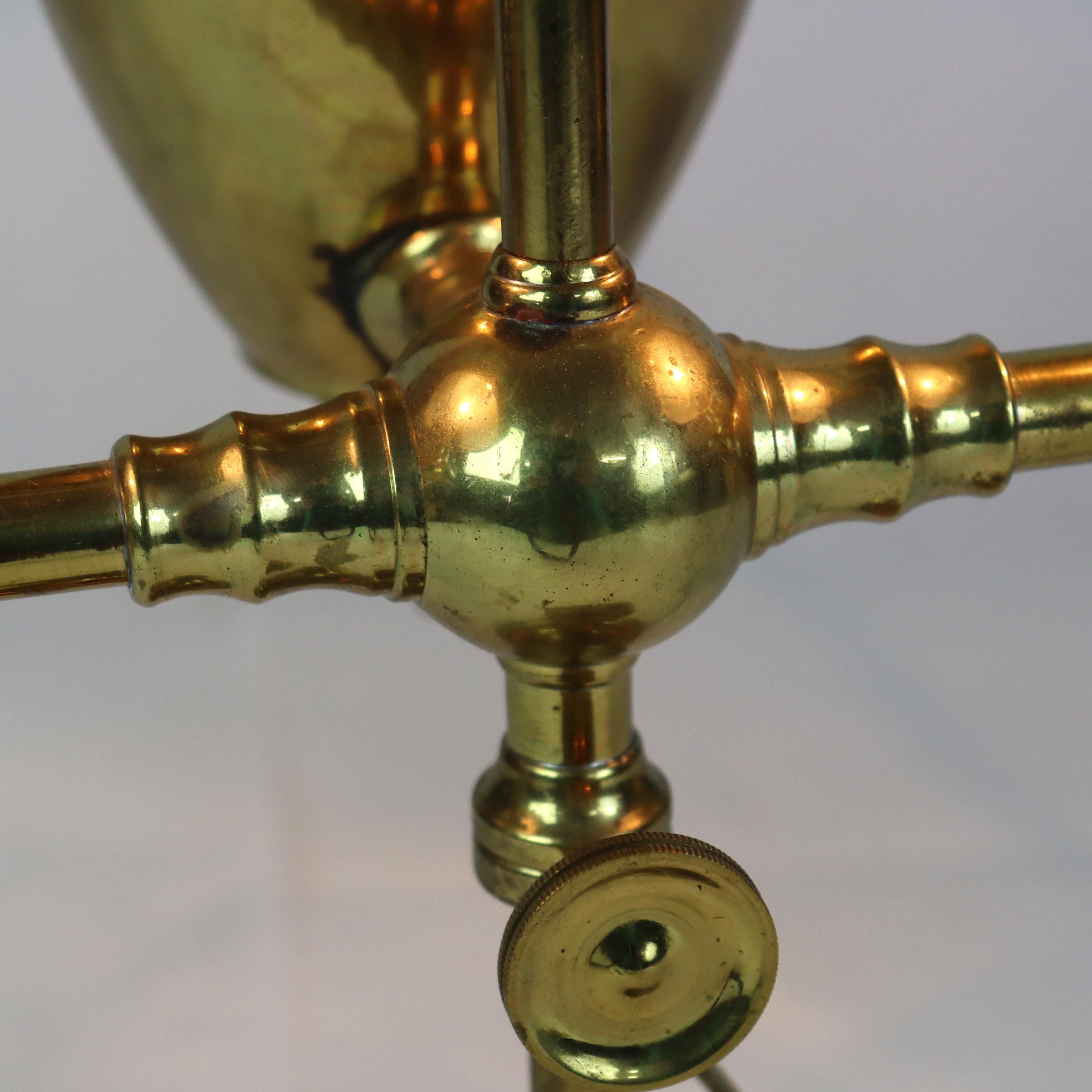 \Antique Brass Double Student Lamp With Emerald Case Shades c1910 For Sale 6