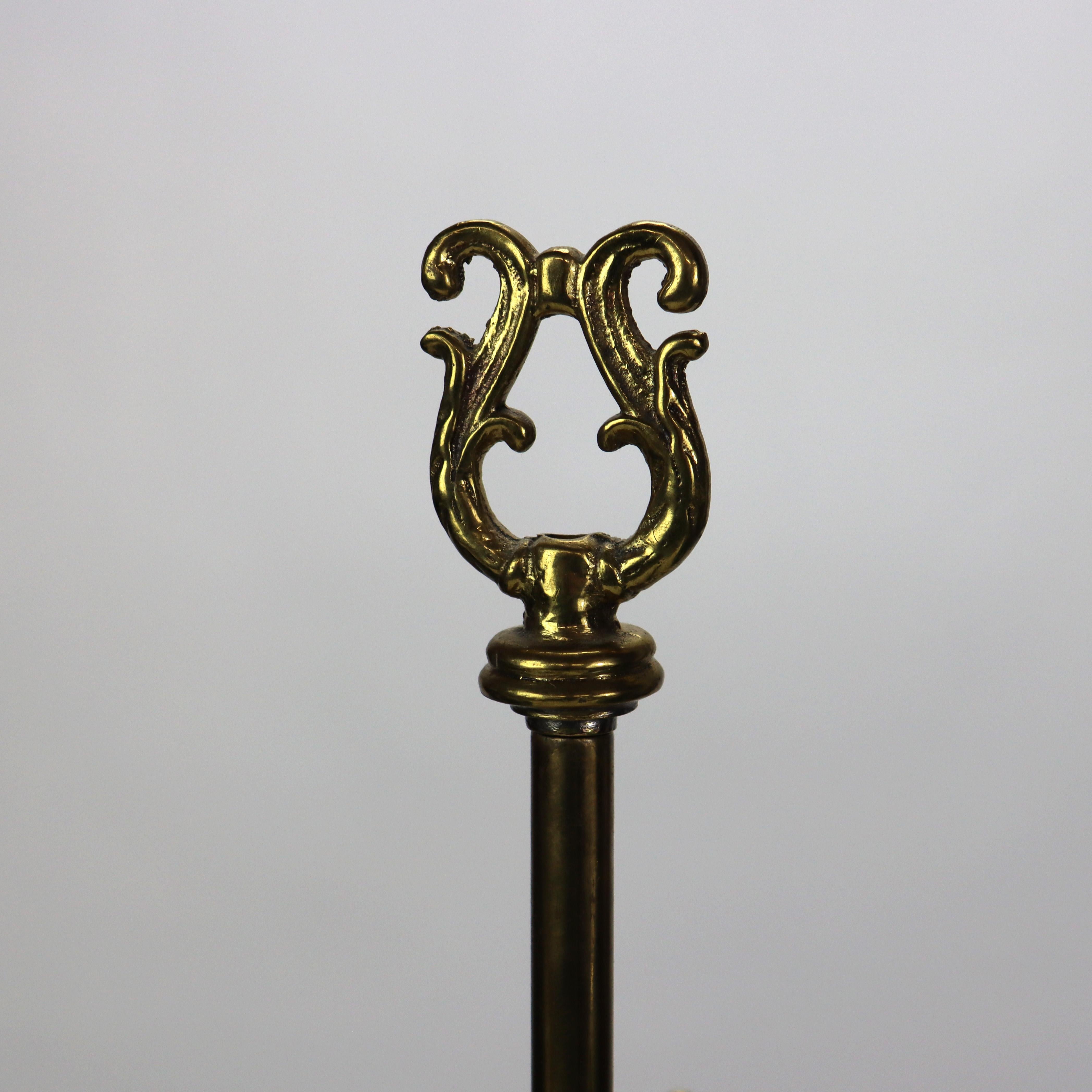 \Antique Brass Double Student Lamp With Emerald Case Shades c1910 For Sale 2