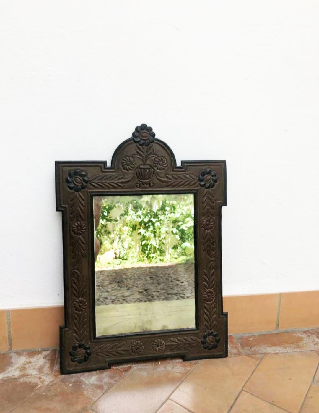 Spanish Wall Mirror Embossed Metallic Indoor or Outdoor For Sale