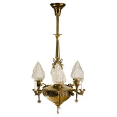 Antique Brass Empire Pendant Chandelier 8 Arm Fleur-De-Lis