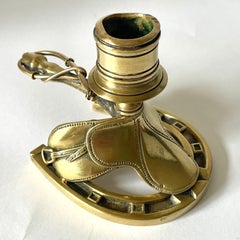 Antique Brass Equestrian-Themed Candlestick, Late 19th Century