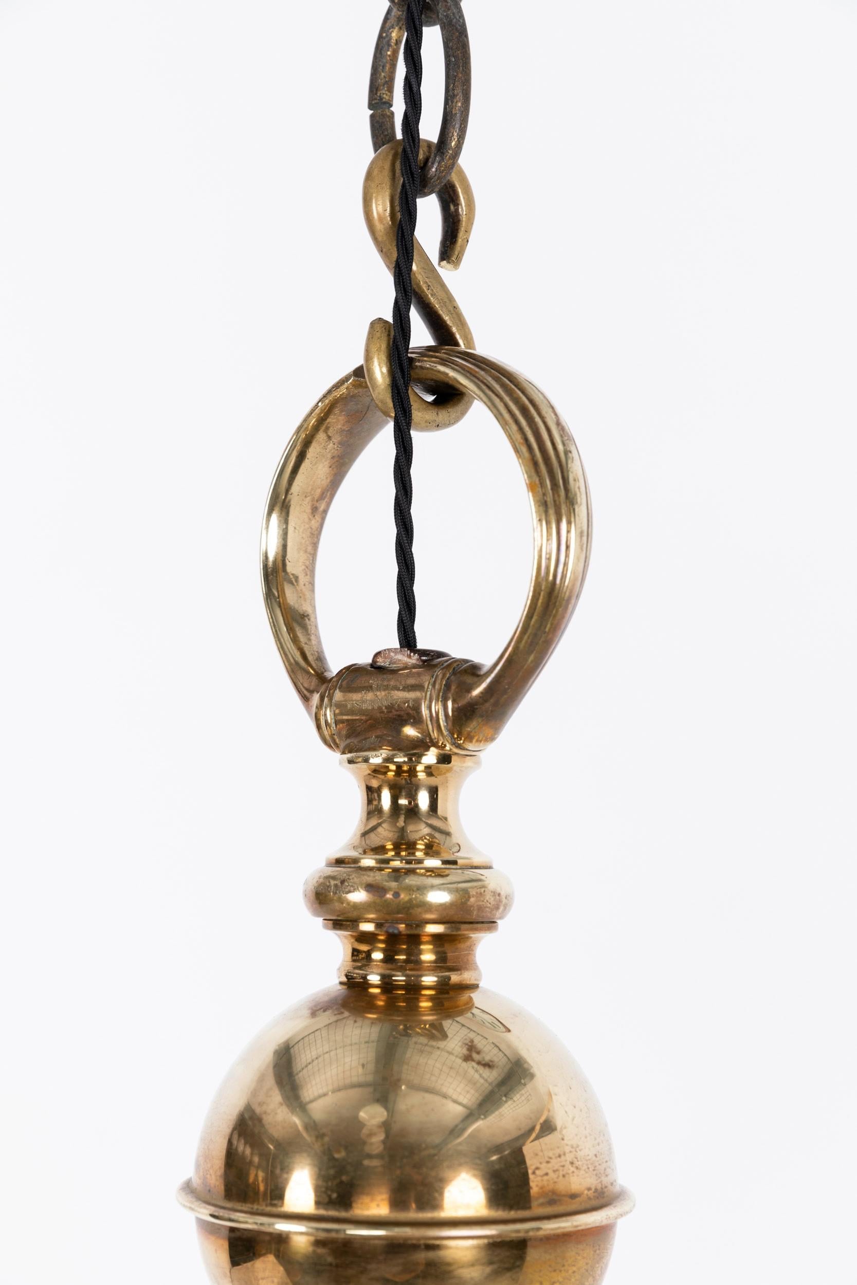 Antique Brass F&C Osler Moonstone Glass Chandelier Pendant Light, C.1920 For Sale 3