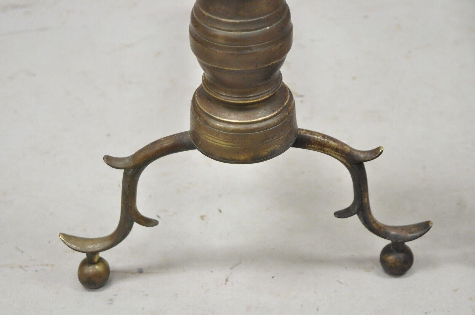 Antique Brass Federal Branch Leg Urn Finial Cast Iron Andirons - a Pair For Sale 6