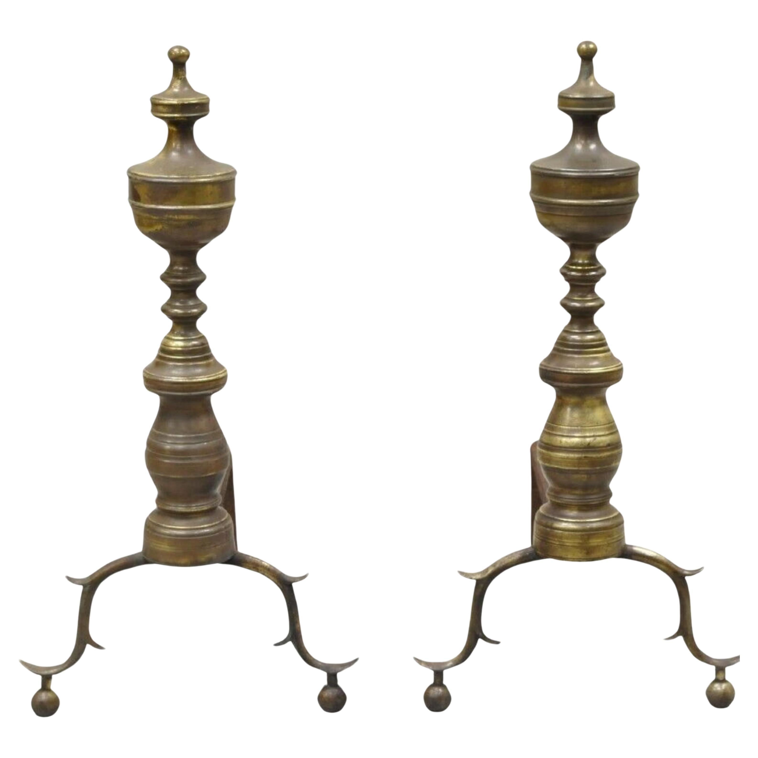 The Harvin Co Brass Federal Style Branch Leg Ball and Claw Andirons - a  Pair