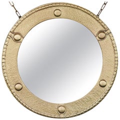 Specchio da parete rotondo federale in ottone antico