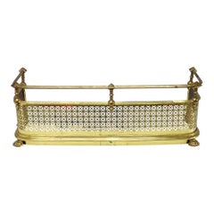 Antique Brass Fender Fireplace Screen With Paw Feet C1920