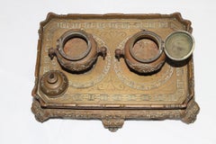 Antique Brass Filligree Double Inkwell