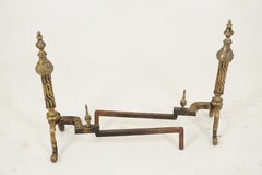 Antique Brass Fire Dogs, Pair of Large Baroque Andirons, England 1870, H329