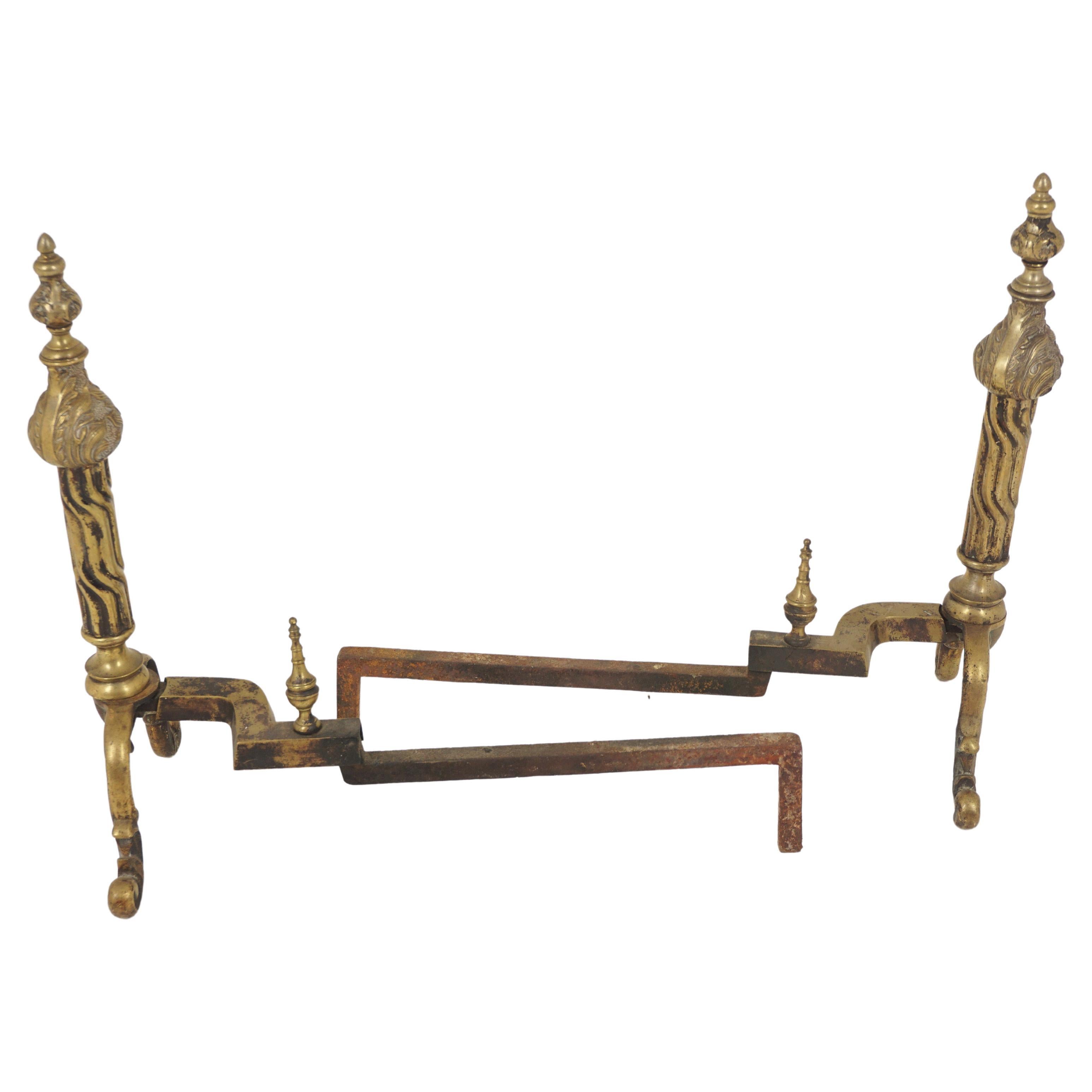 Antique Brass Fire Dogs, Pair of Large Baroque Andirons, England 1870, H329  For Sale at 1stDibs
