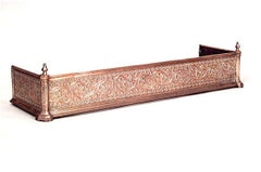 Antique Brass Fire Fender, English Aesthetic Movement, Scroll Design