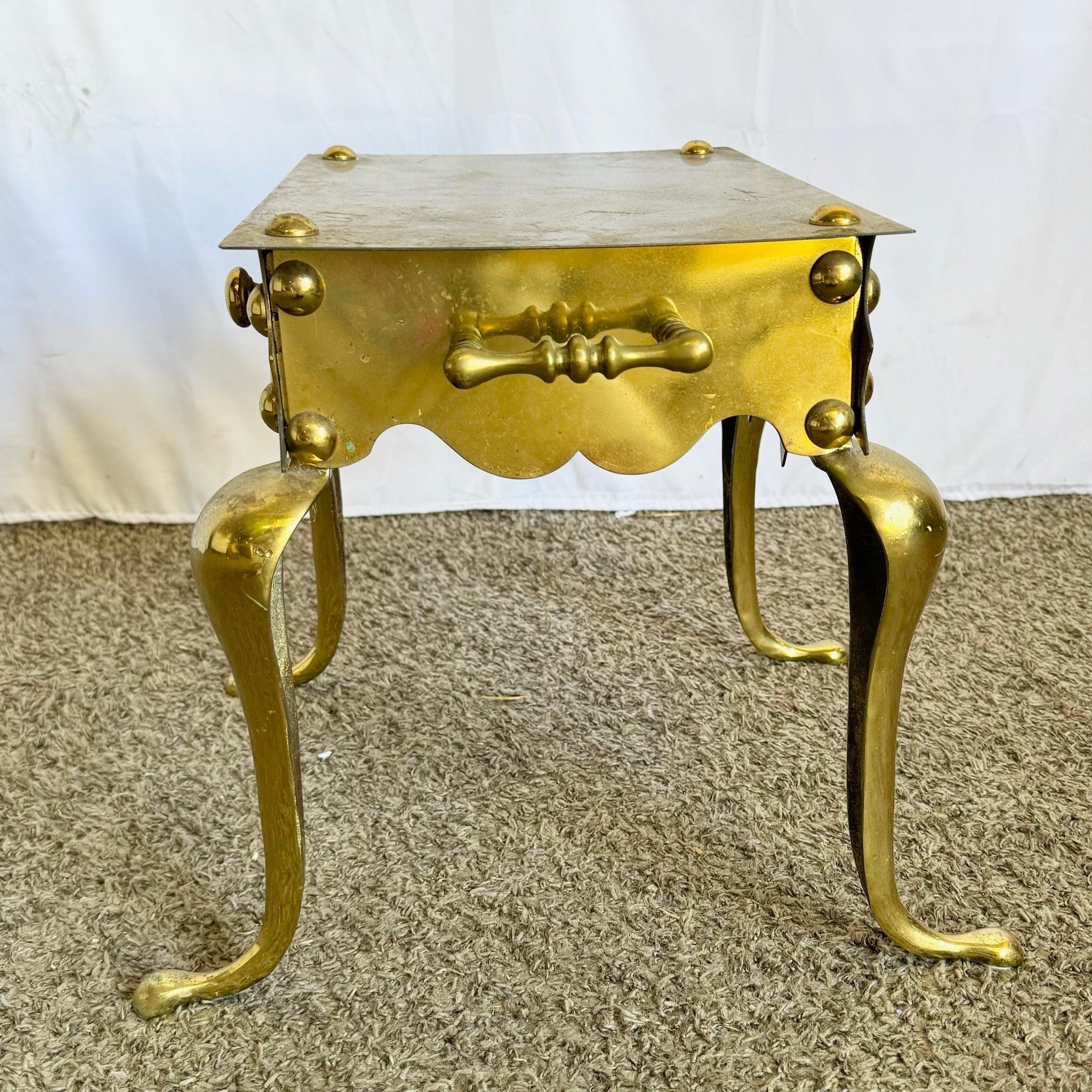Unknown Antique Brass Fire Place Kettle Trivet/Side Table For Sale