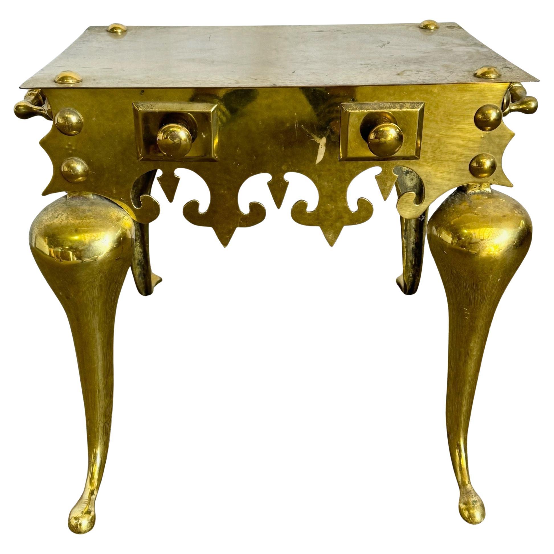 Antique Brass Fire Place Kettle Trivet/Side Table For Sale