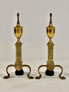 Antique Brass Fireplace Andirons by Bennett