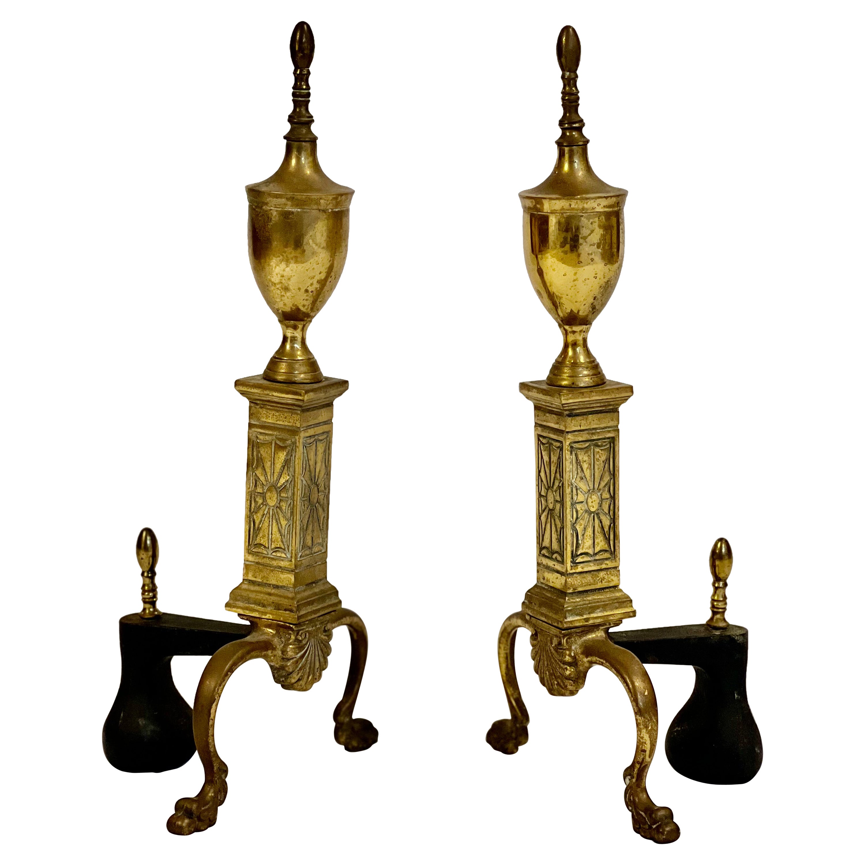 Antique Brass Fireplace Andirons by Bennett