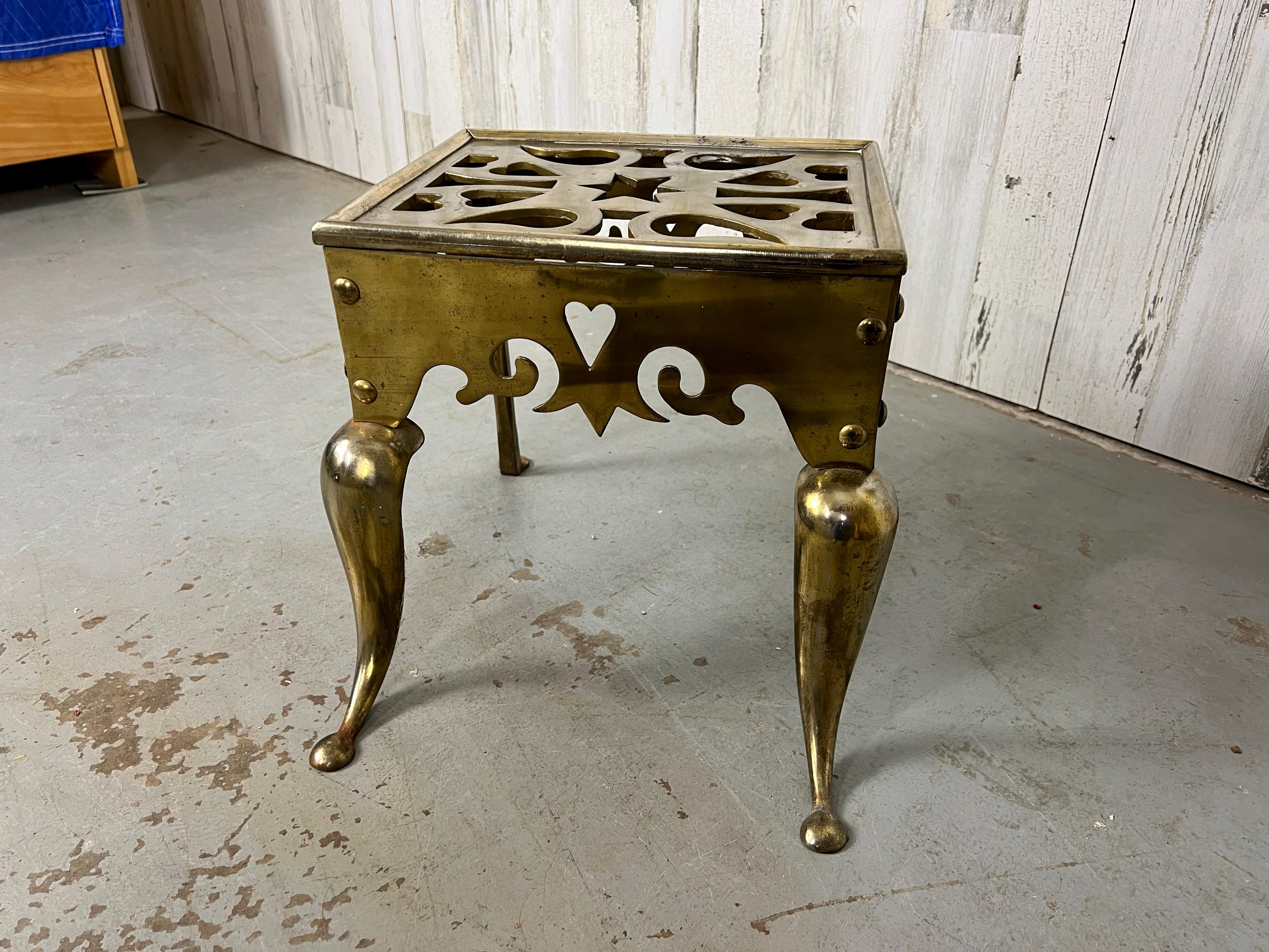 Antique Brass Fireplace Trivet / Footman In Good Condition For Sale In Denton, TX