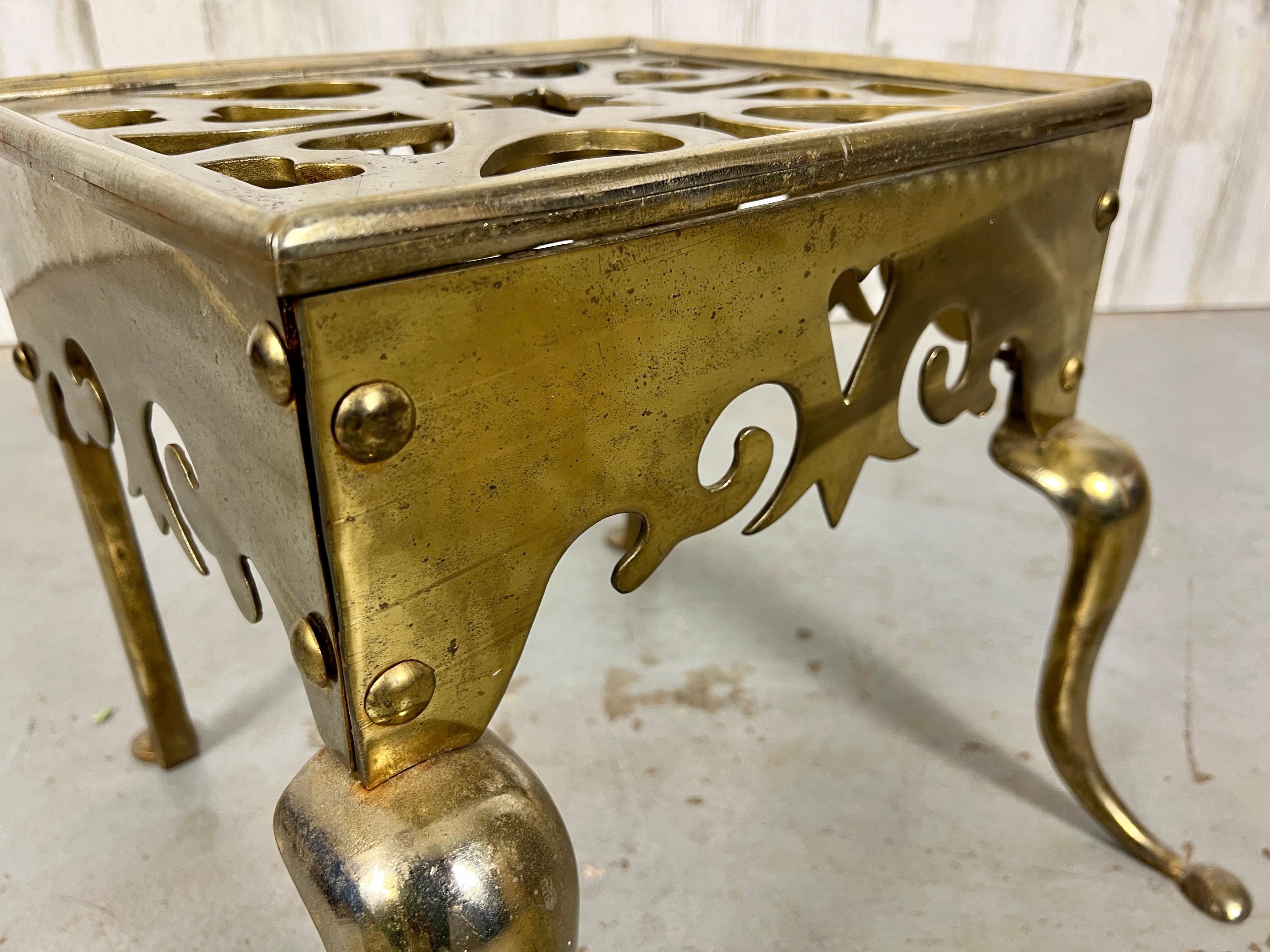Antique Brass Fireplace Trivet / Footman For Sale 3