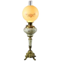 Antique Brass & Floral Hand Painted Porcelain Gone with the Wind Lamp circa 1880
