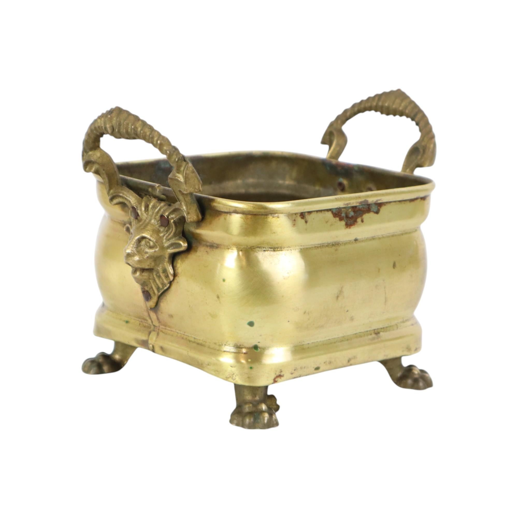 European Antique Brass Flower Box Claw Legs Lion Heads 19th Century