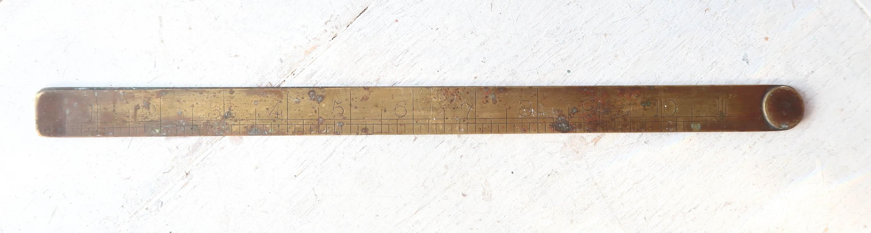 Engraved Antique Brass Folding Ruler. English, Late 19th Century For Sale