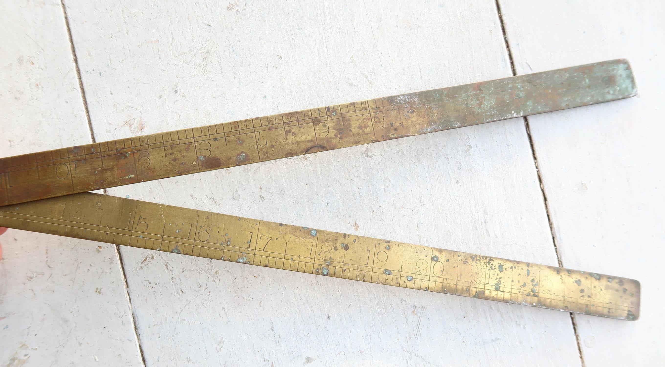 Antique Brass Folding Ruler. English, Late 19th Century In Good Condition For Sale In St Annes, Lancashire