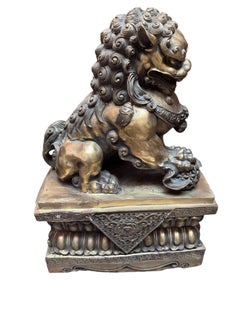 Antique Brass Foo Dog Statues - Pair