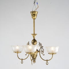 Antique Brass Four-Light Gas Hanging Fixture, Converted to Electric, 19th C