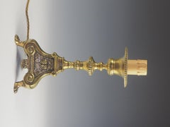 Antique Brass French Church Altar Candle Holder Candlestick Lamp With Puttis