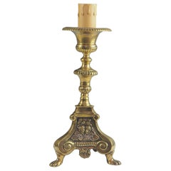Antique Brass French Church Altar Candle Holder Candlestick Lamp With Puttis