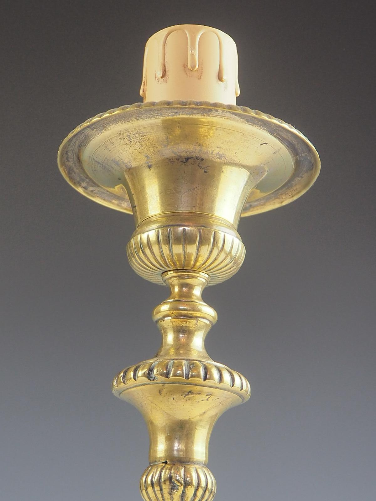 Antique Brass French Church Altar Candlestick Table Lamp with Puttis 5