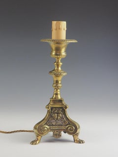 Antique Brass French Church Altar Candlestick Table Lamp with Puttis