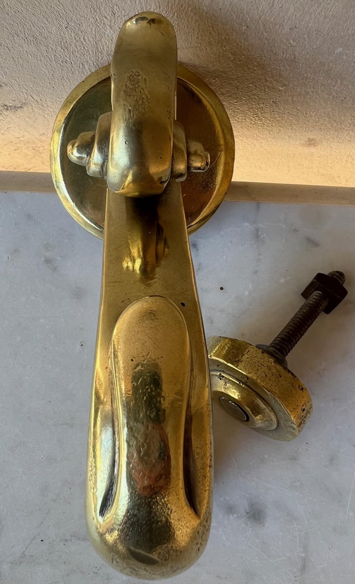 Antique Brass French Door Knocker and Back Plate For Sale 1