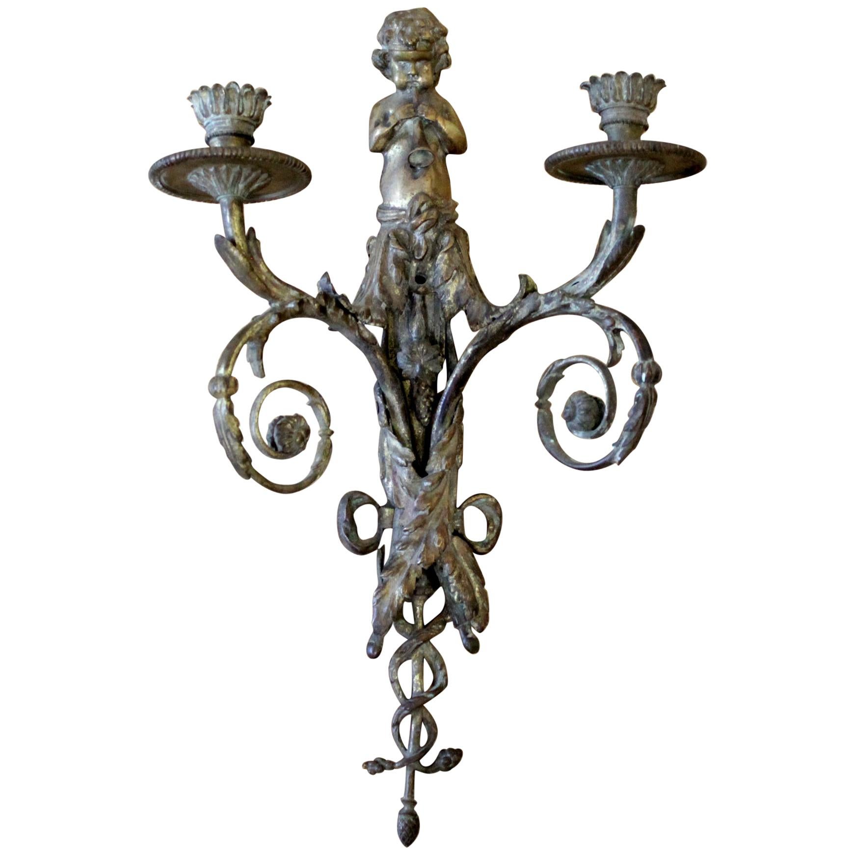 Antique Brass French Sconce with Cherub at 1stDibs french sconces