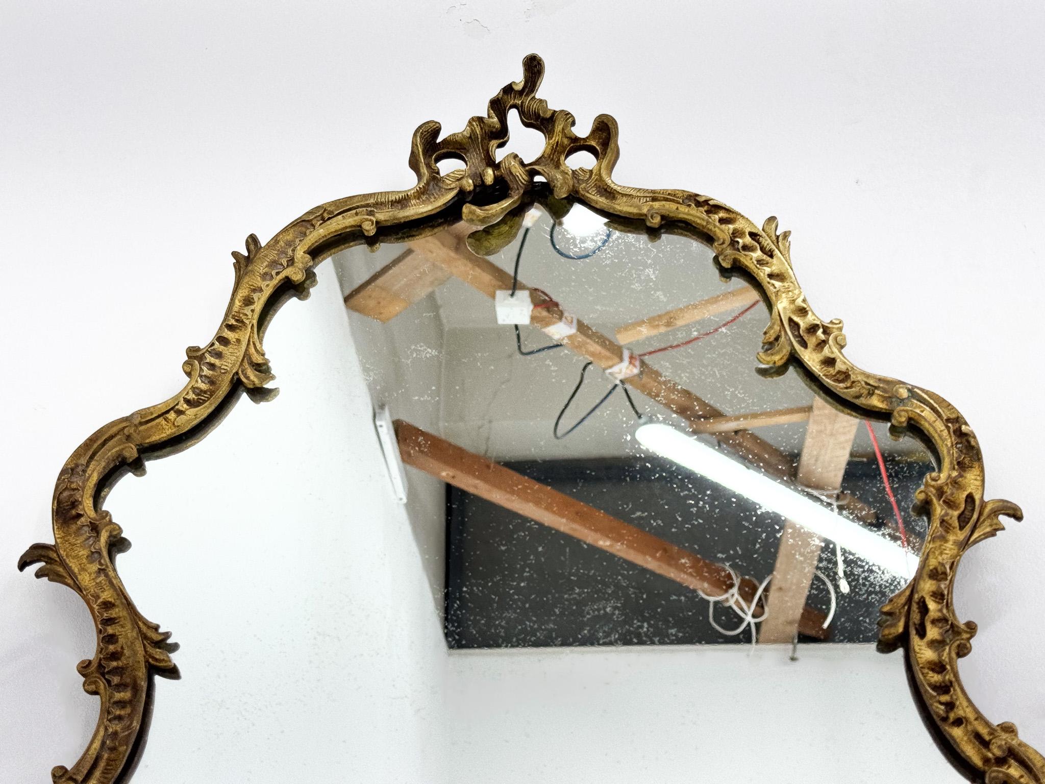 Early 20th Century Antique Brass French Wall Mirror For Sale