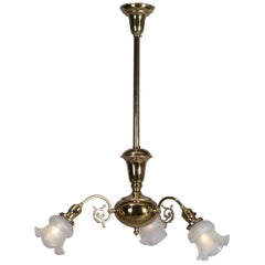 Antique Brass Gas Conversion Style Three-Light and Scroll Arm Chandelier