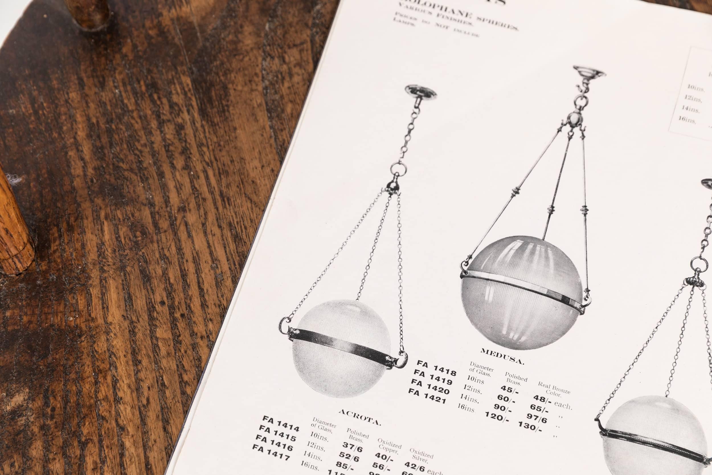 

A very well presented glass ‘sphere’ pendant light made by General Electric Company for Holophane. c.1915

Fully original, straight out of a GEC - Holophane catalogue from 1913. Two prismatic glass bowls set in a brass ring to form an elegant