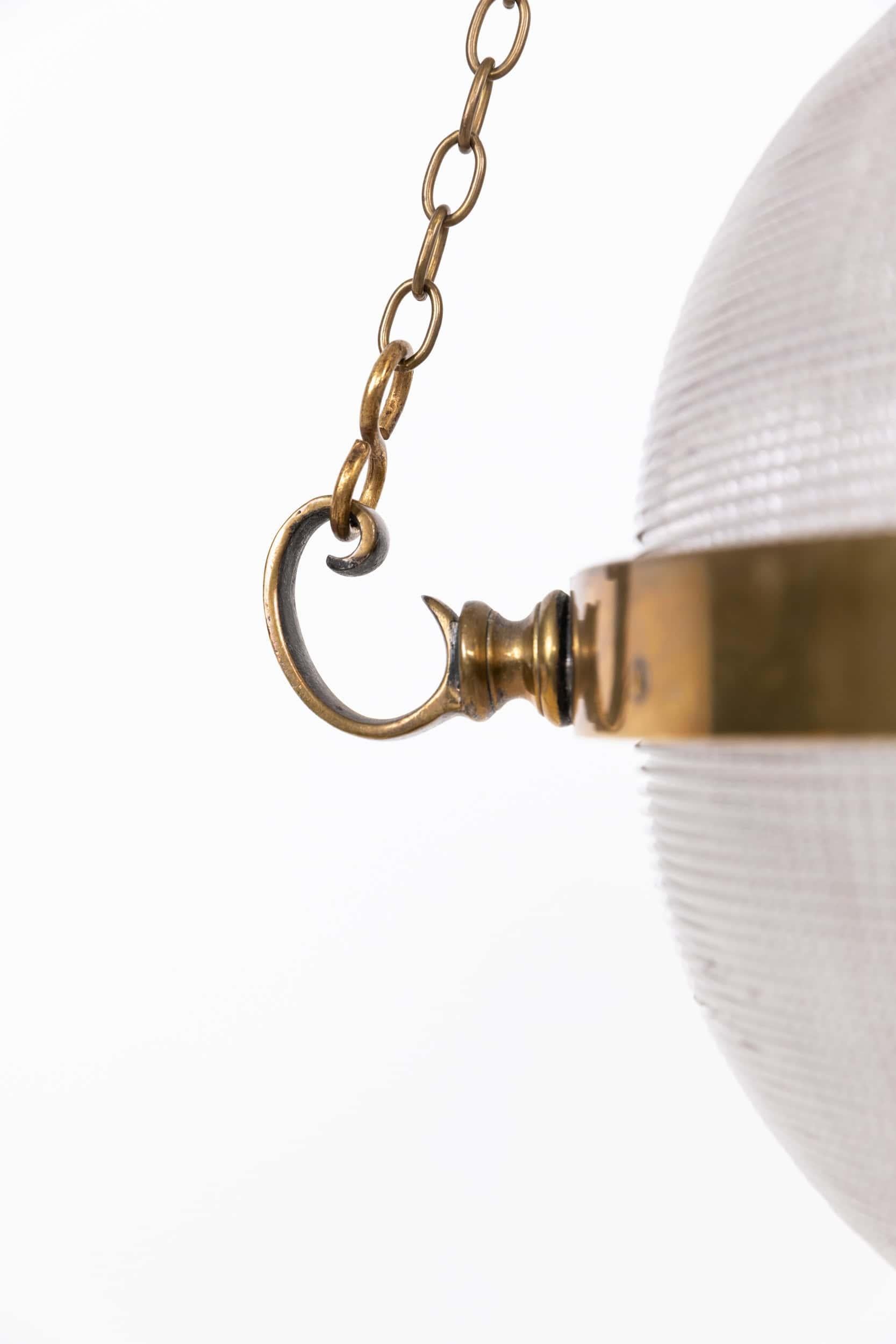 Antique Brass GEC Holophane Glass Chandelier Globe Sphere Pendant Light, C.1915 In Good Condition In London, GB