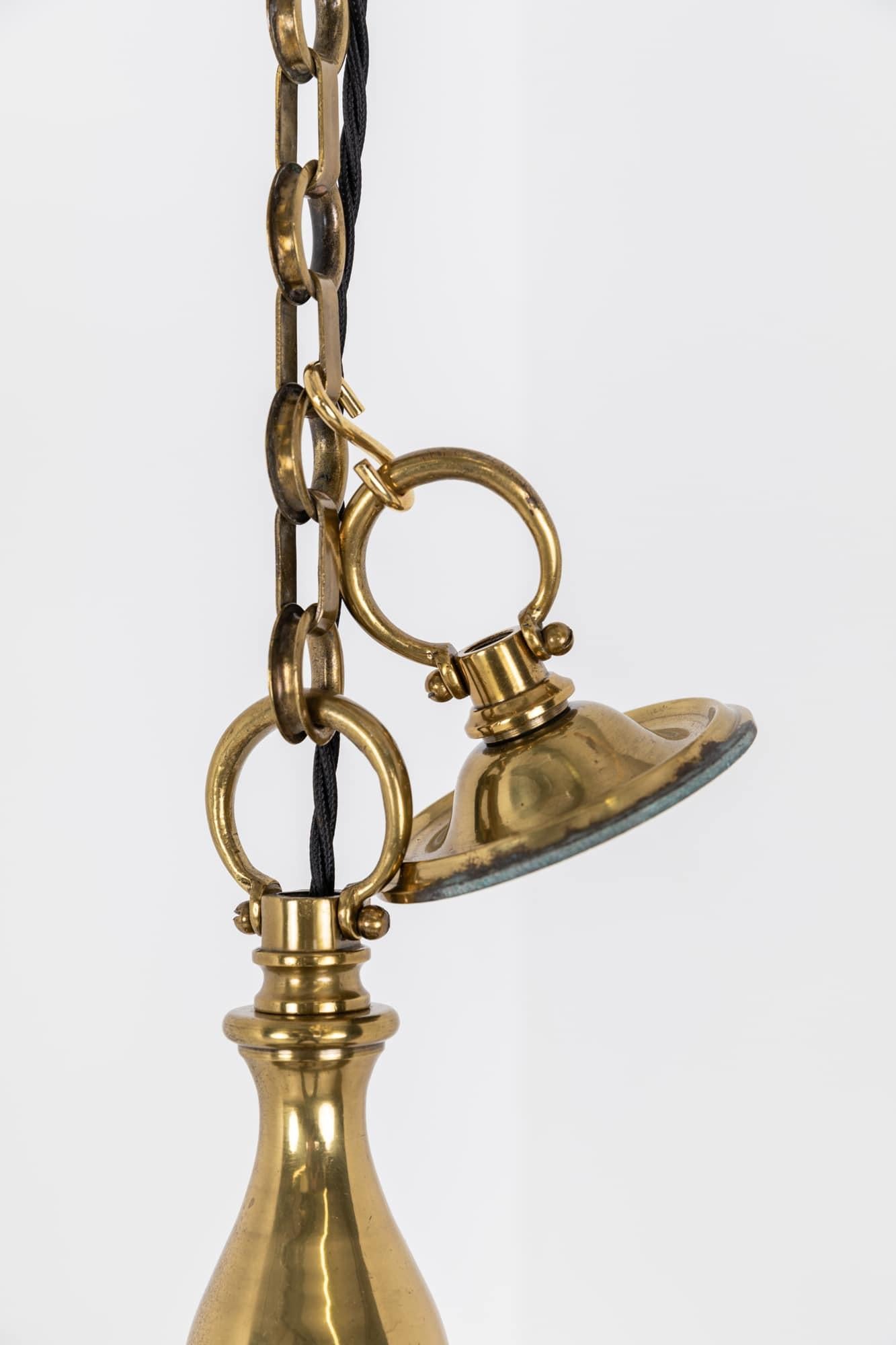 Antique Brass GEC Moonstone Glass Chandelier Pendant Light, C.1920 For Sale 4