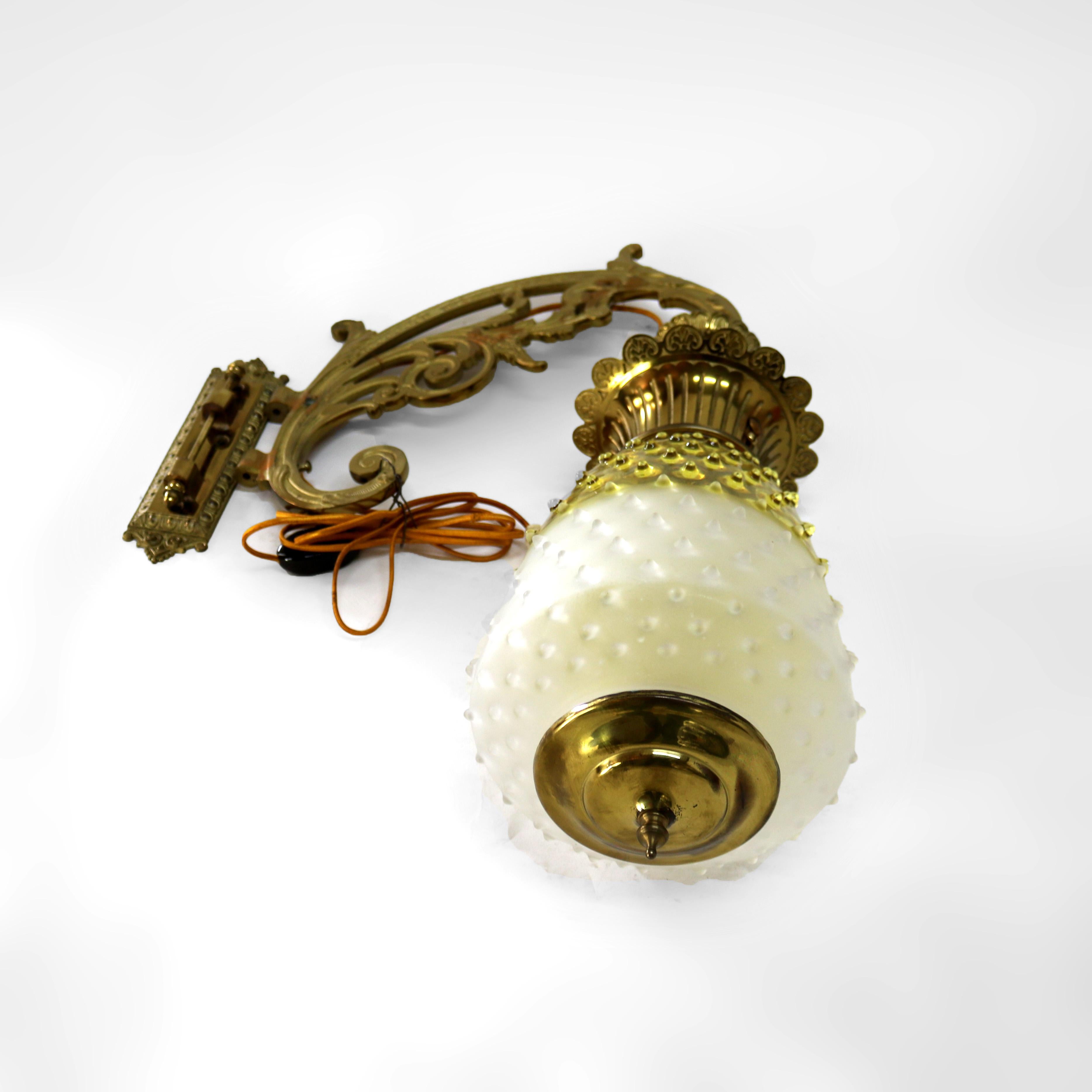 Antique Brass, Gilt Bronze & Hobnail Amberina Glass Hanging Pendant Sconce c1890 For Sale 2