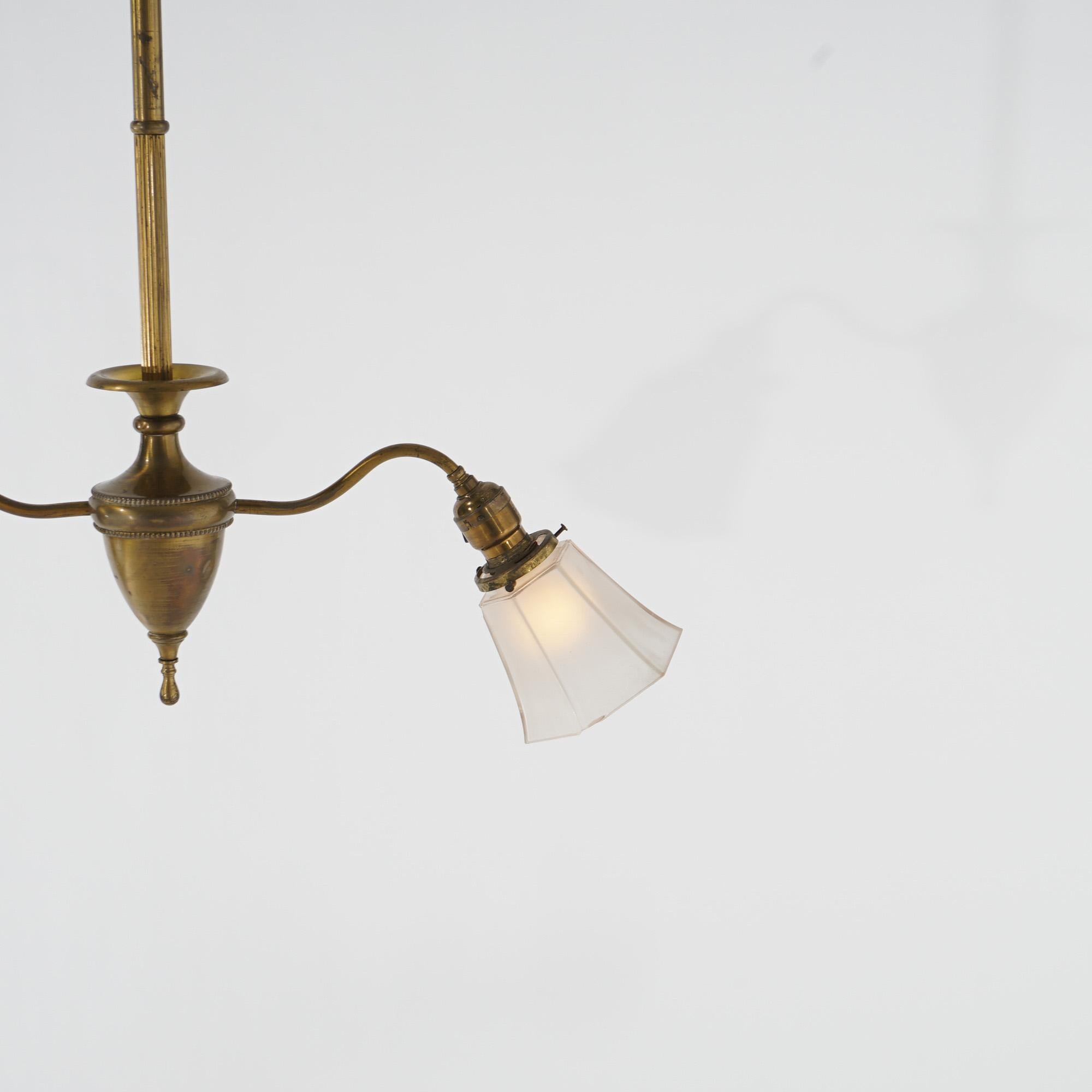 Antique Brass & Gilt Metal Two-Light Ceiling Fixture Circa 1920 For Sale 5
